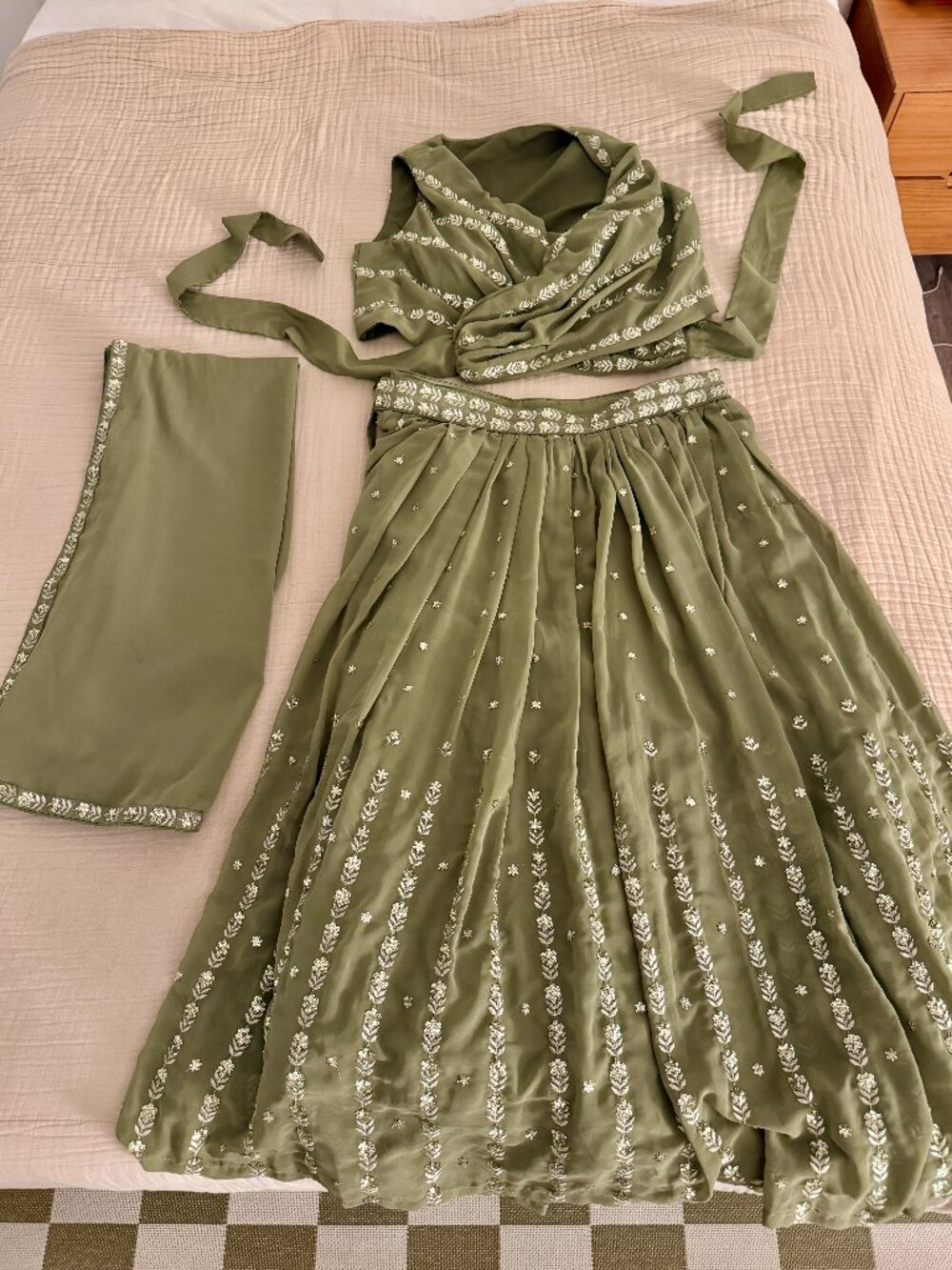 Easy Wear Olive Green Embroidered Indian Lehenga